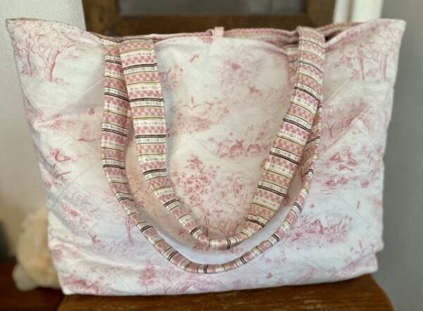 Pink Toile Quilted Fabric Diaper Bag - Image 3